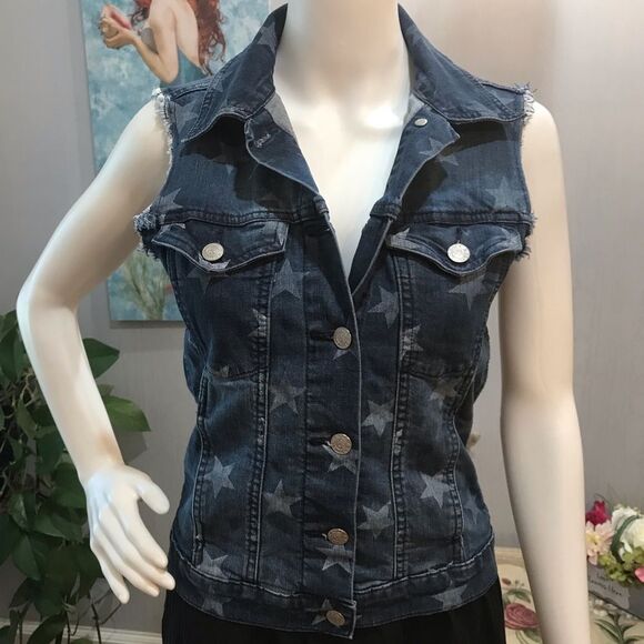 Rock & Republic Gunshow Stars Denim Vest Blue Sz XS - Picture 2 of 16